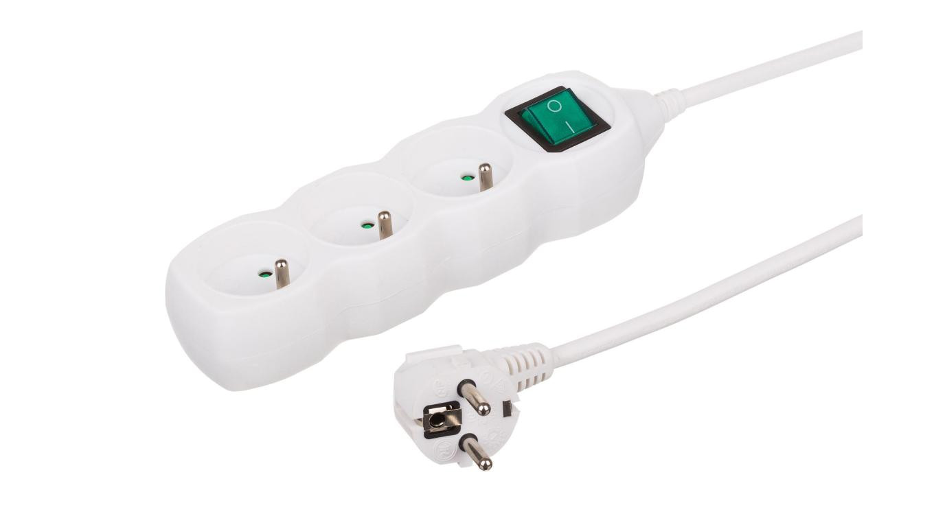 Przedłużacz 3-gniazdowy, 1,5m biały, z wyłącznikiem, 3x1,0mm OWY 35315