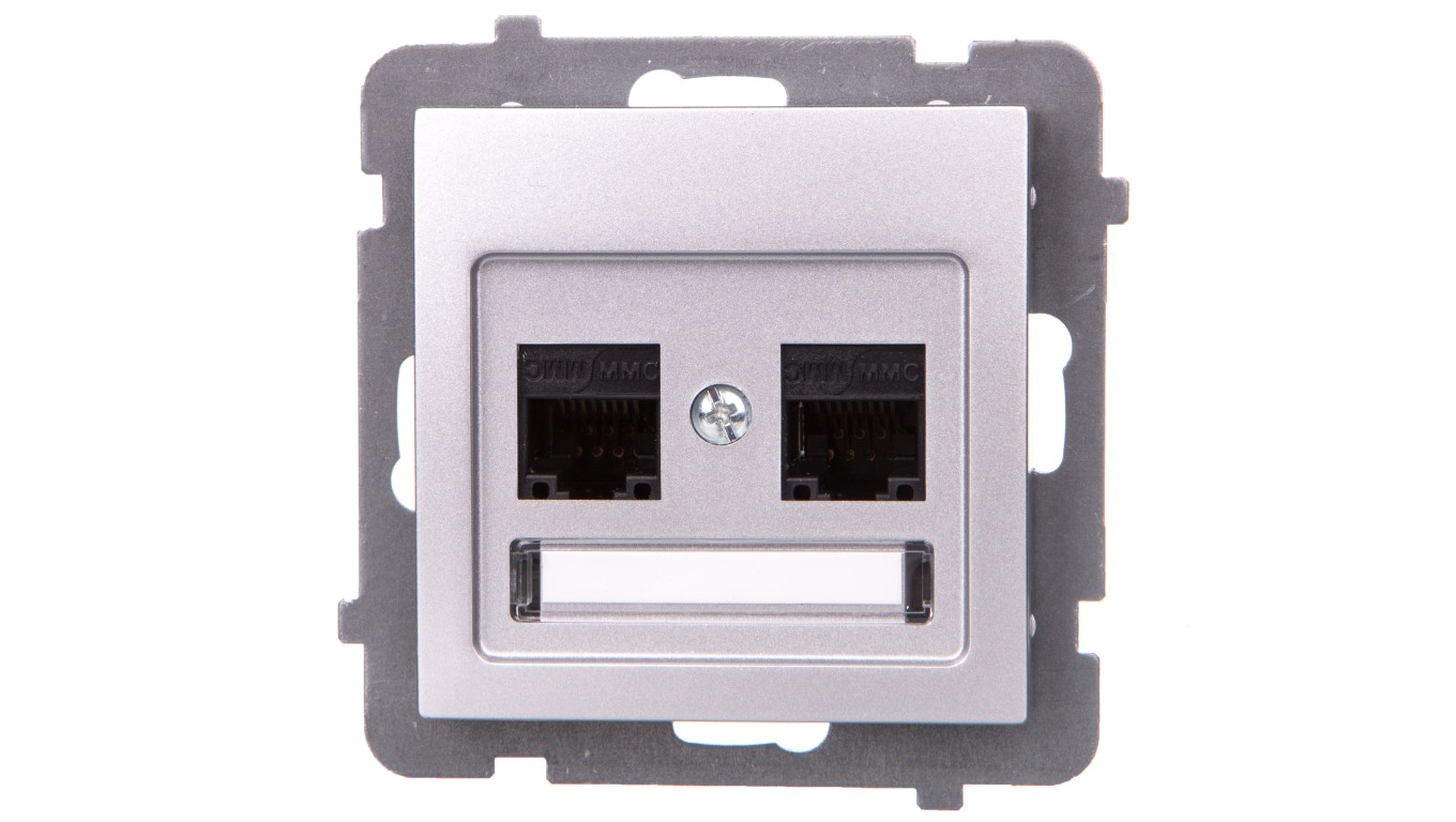 AS Gniazdo komputerowe podwójne RJ45 kat.5e MMC srebro GPK-2G/K/m/18