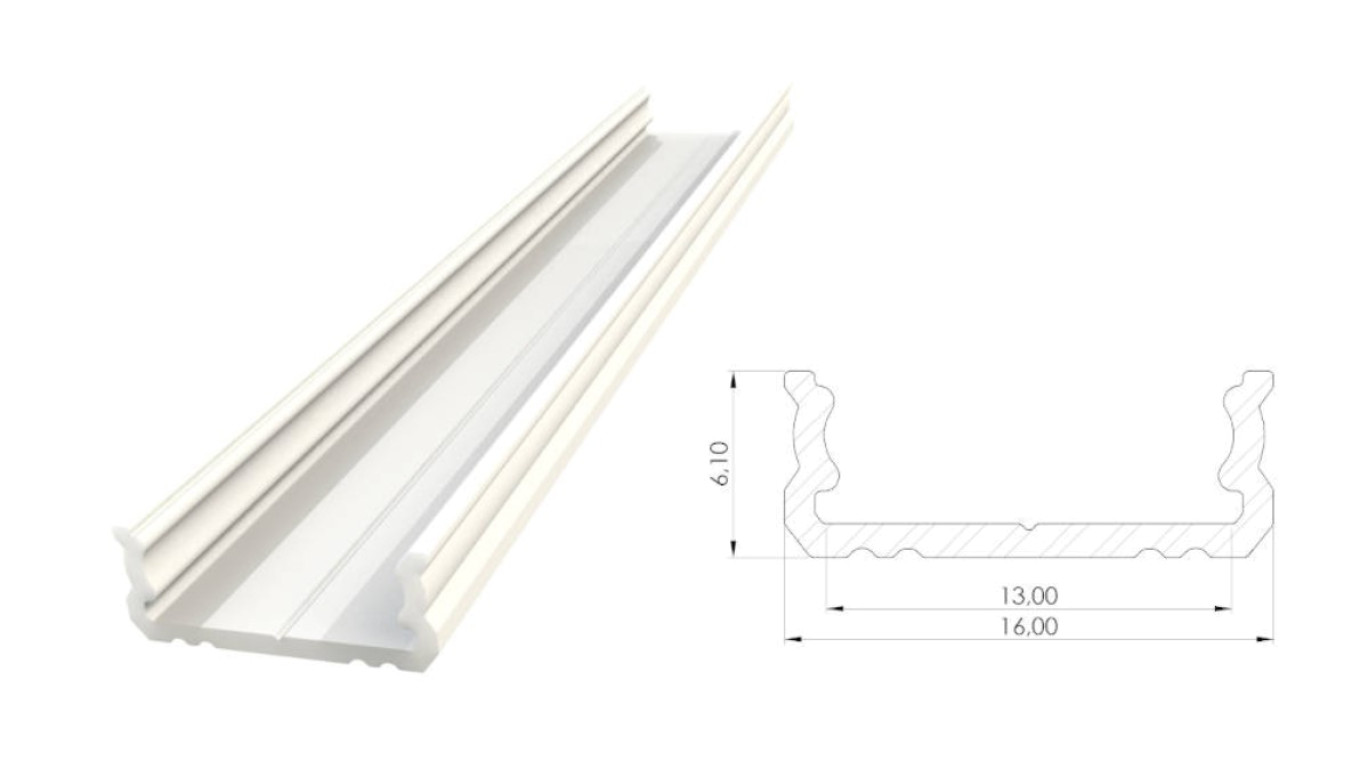 Profil ALU nawierzchniowy 6,1mm, lakierowany biały, dł. 1000mm, max szer taśmy 12mm