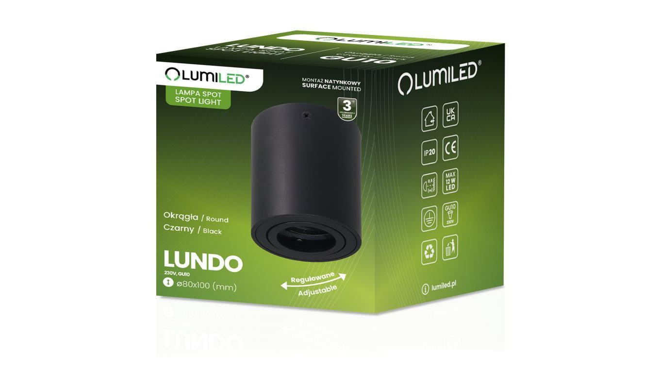 Oprawa Natynkowa HALOGENOWA Spot Tuba Ruchoma LUNDO GU10 LUMILED Okrągła Czarna 80mm