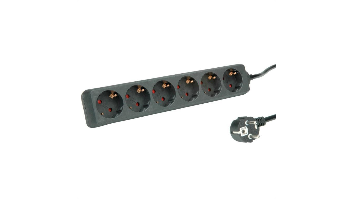 Gniazdo 6-stykowe ROLINE bez przełącznika, czarne, 1,5 m