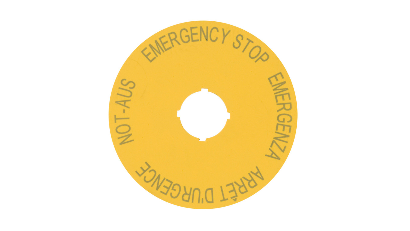 Tabliczka opisowa żółta okrągła fi90 EMERGENCY STOP M22-XAK1 216465