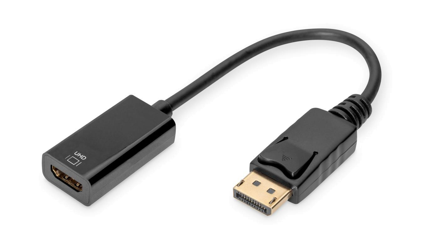 Kabel DP/HDMI z zatrzaskiem aktywny czarny 0,2m DisplayPort 4K 60Hz UHD AK-340415-002-S