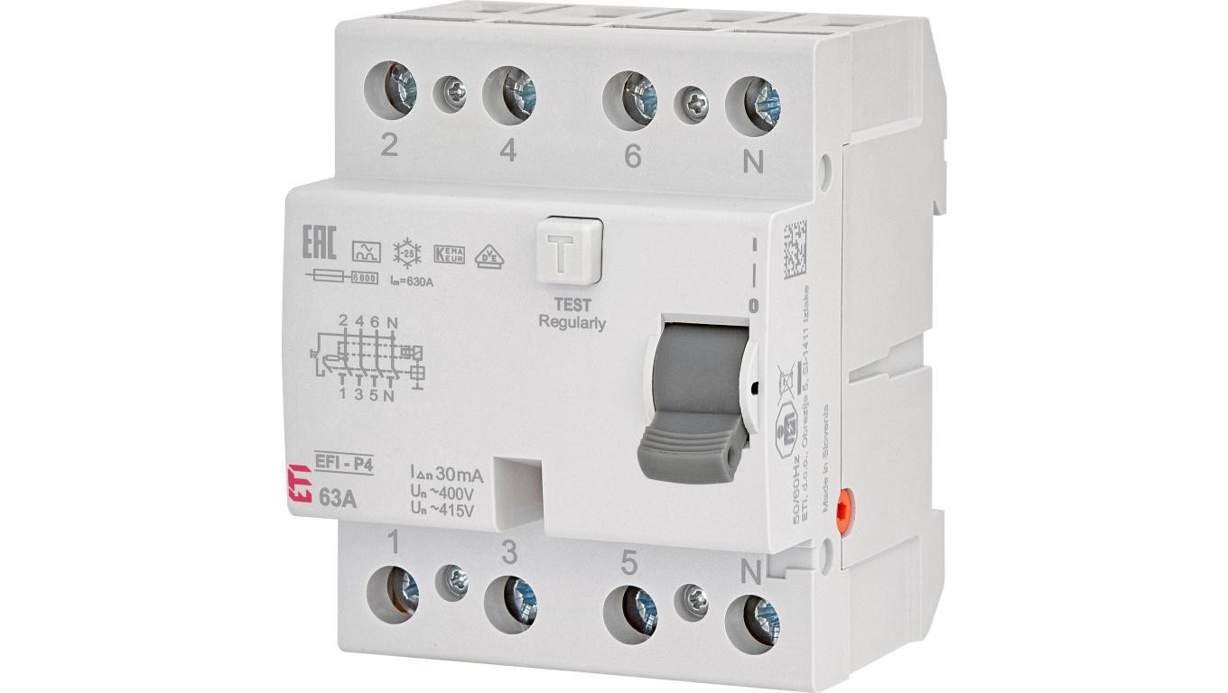Wyłącznik różnicowoprądowy 4P 63A 0,03A typ A 6kA EFI6-P4 A 63/0.03 002061663