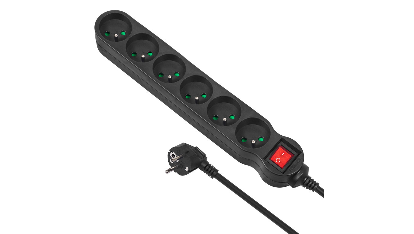 Listwa zasilająca przedłużacz 6 gniazd z wył czarny 1,5m Maclean Energy MCE225 2300W MCE225