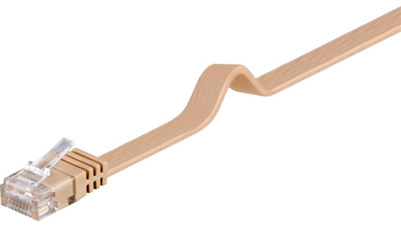 CAT 6Płaska Kabel połączeniowy,U/UTP, Jasnobrązowy - Długość kabla 15 m