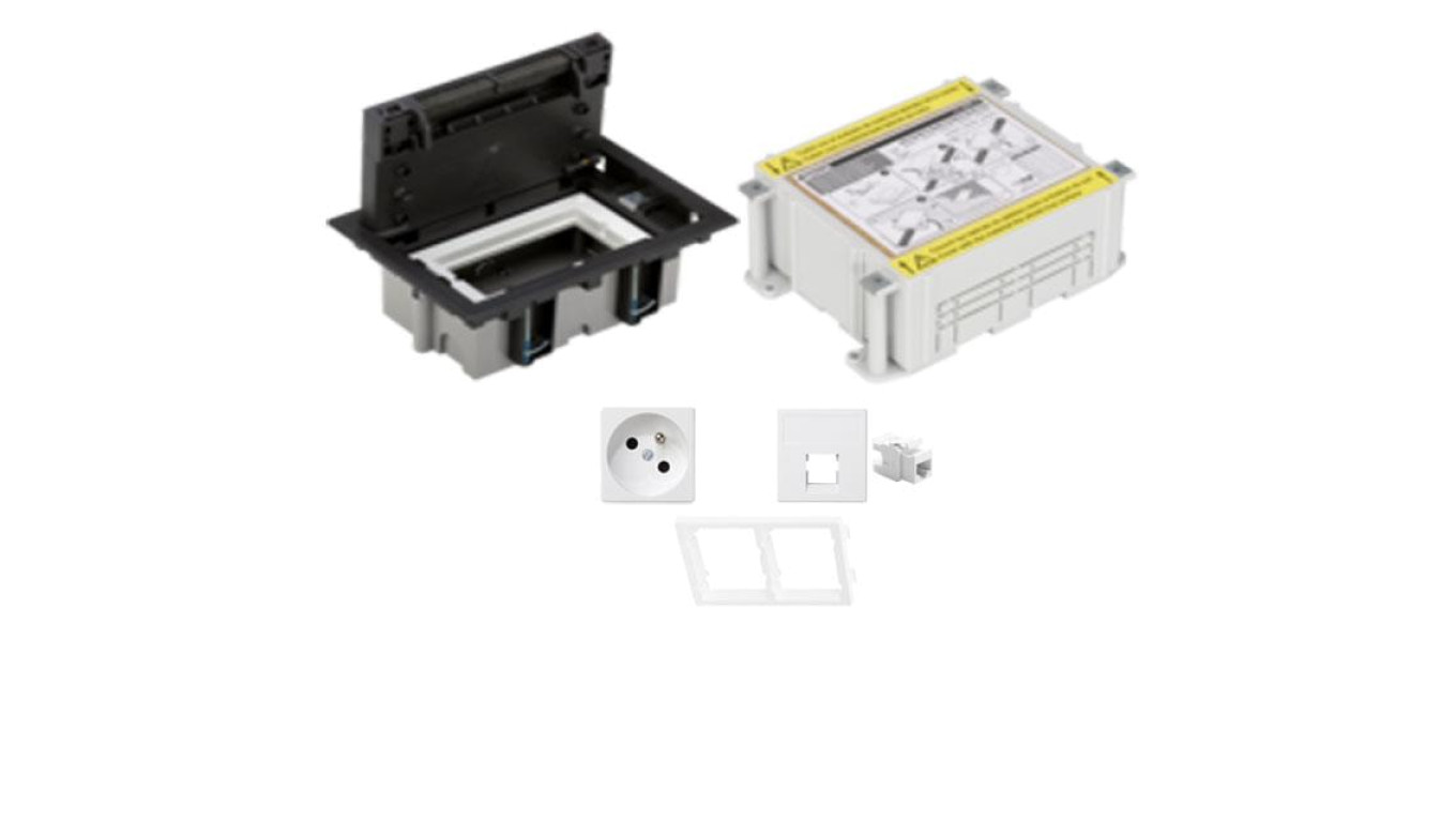 KONTAKT SIMON FLOOR BOX puszka podłogowa 1x gniazdo pojedyncze z/u + 1x gniazdo RJ45 kat. 6 nieekranowane + kaseta do wylewki