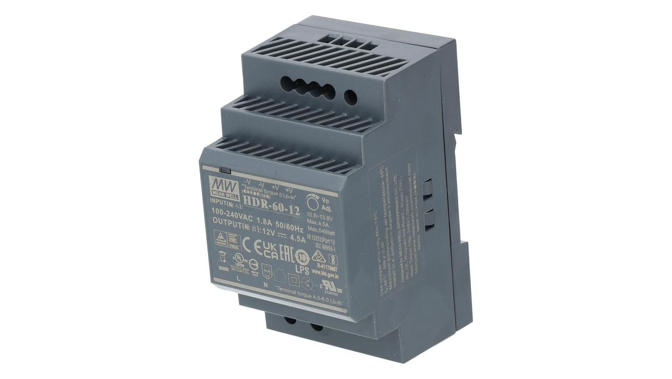 Zasilacz na szynę DIN 12V 4,5A 54W uniwersalny SLIM (3-modułowy) HDR Mean Well
