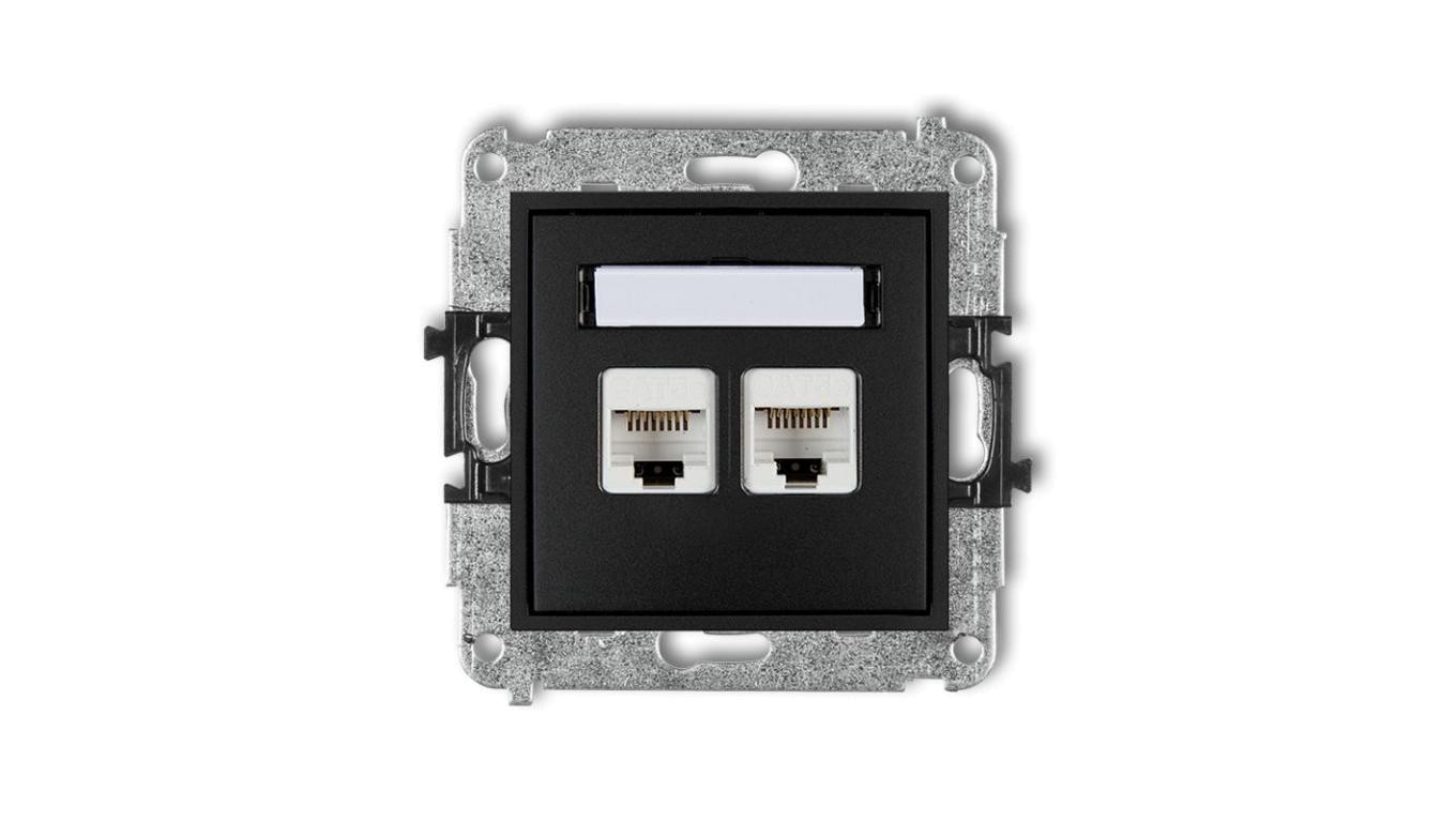 MINI Gniazda komputerowe podwójne 2xRJ45, kat. 5e, 8-stykowy czarny mat 12MGK-2