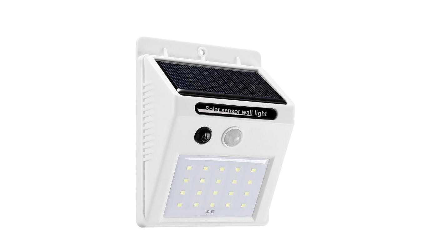 Naścienna lampka SOLAR 3W LED, 200lm, czujnik ruchu 3m, 90-120st/czujnik zmierzchu, biała / 46801