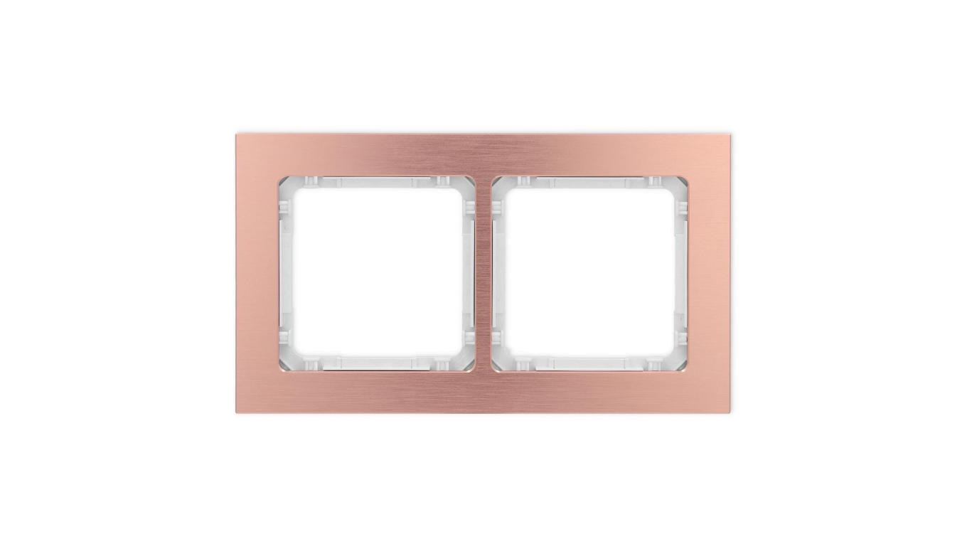 DECO Ramka uniwersalna podwójna - aluminium szczotkowane (ramka: kolor miedziany spód: biały) 9-0-DRA-2