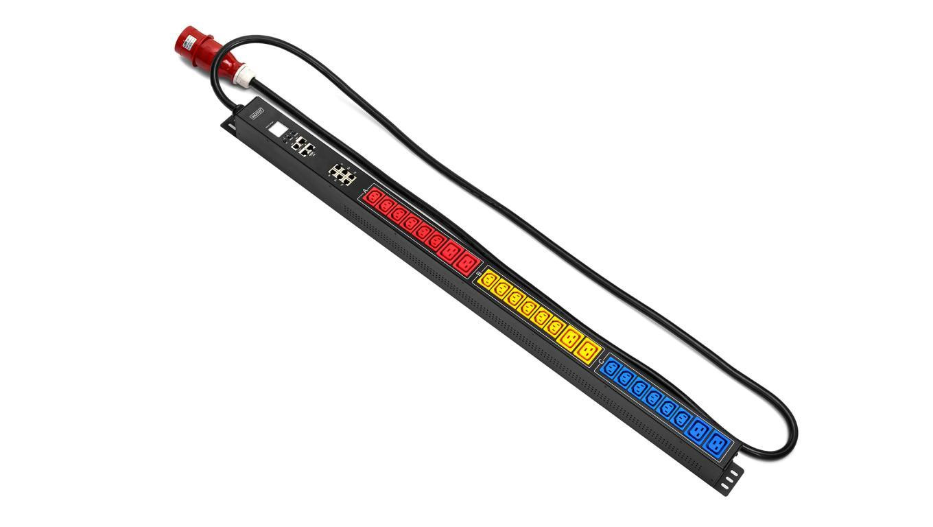 Listwa zasilająca SMART PDU 0U, wtyk IEC 60309 32A/400V, gniazda 18xC13 10A/250V, 6xC19 16A/250V,32A DN-IP2-V5-18C13-6C19