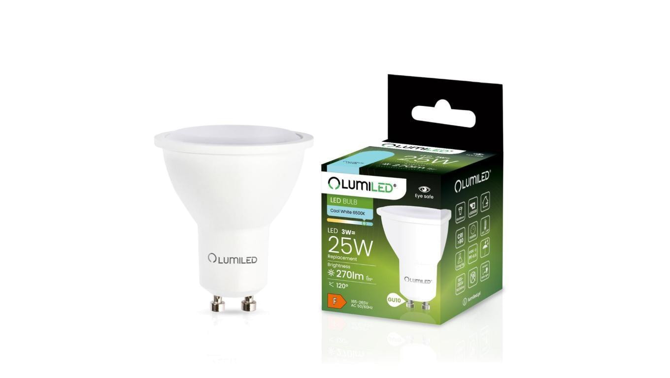 Żarówka LED GU10 3W = 25W 270lm 6500K Zimna 120 LUMILED