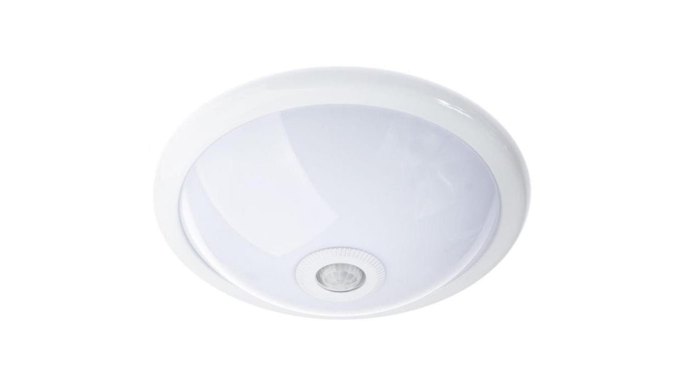 Plafon LED Lampa Sufitowa Natynkowa REGIS 2x E27 IP44 z Czujnikiem Ruchu i Zmierzchu Biały Okrągły 30cm LUMILED
