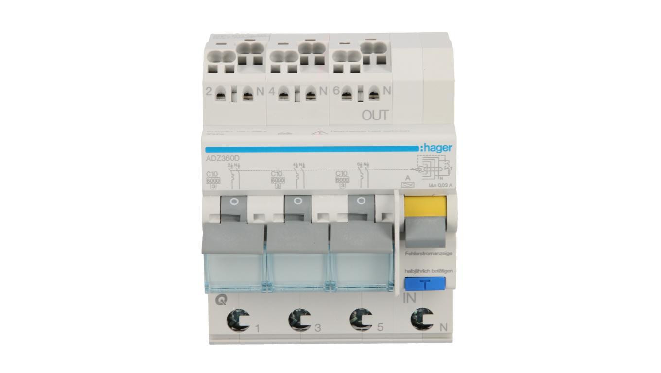 Wyłącznik różnicowo-nadprądowy RCBO 4P C10A 0,03A Typ A 6kA RCBO ADZ360D