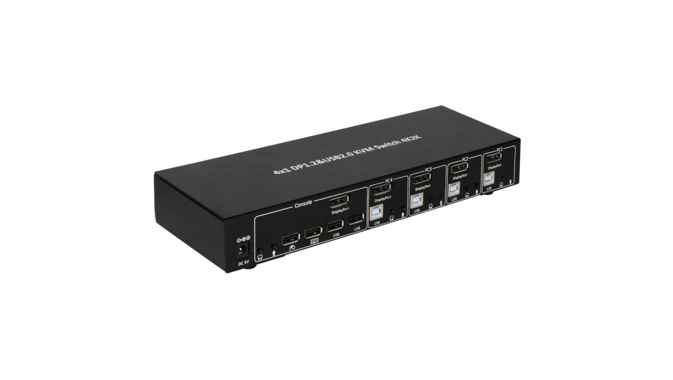 Przełącznik KVM DisplayPort/USB 4x1 4K*30Hz z Hubem USB 2.0