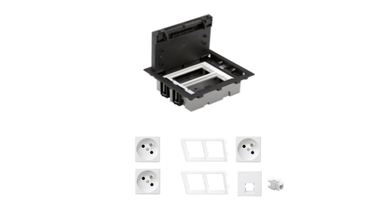KONTAKT SIMON FLOOR BOX puszka podłogowa 3x gniazdo pojedyncze z/u + 1x gniazdo RJ45 kat. 6 nieekranowane do podłóg technicznych