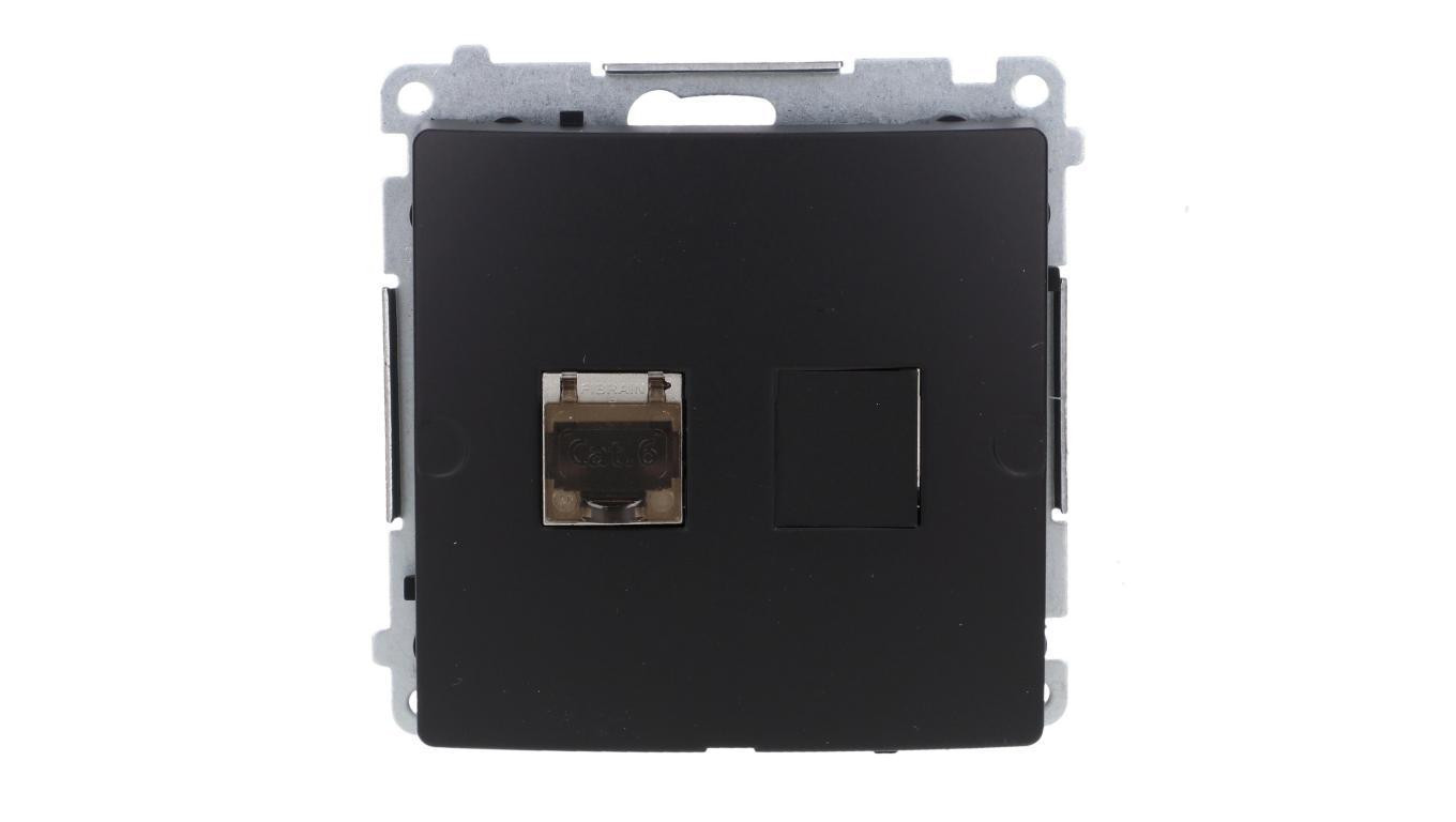 Simon Basic Gniazdo komputerowe RJ45, kat. 6, pojedyncze ekranowane z przesłoną przeciwkurzową (moduł). czarny BM61E.01/49