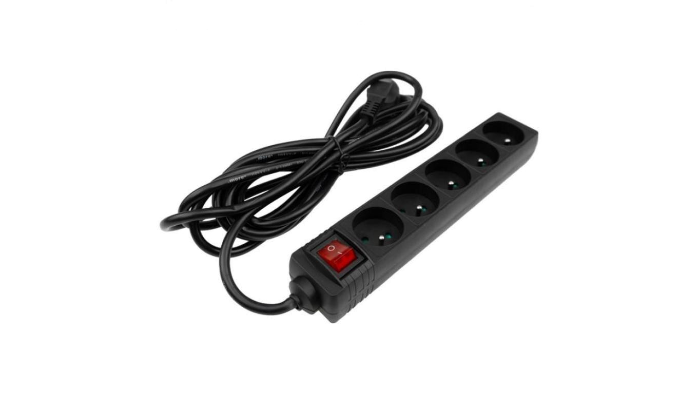 Przedłużacz 5 gniaz. 5m z/u z wyłącznikiem CZARNY
