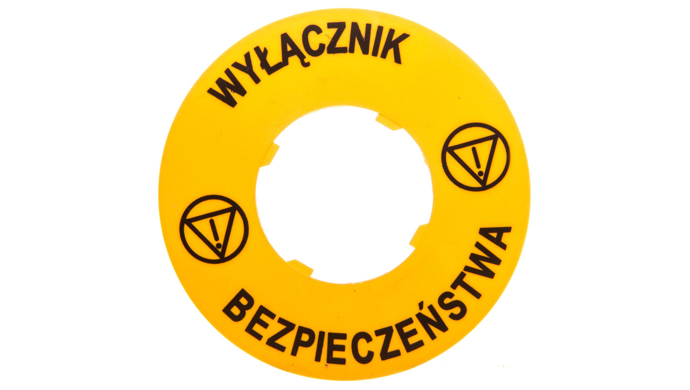 Tabliczka opisowa żółta okrągła fi60 wyłacznik bezpieczeństwa LPXAU122