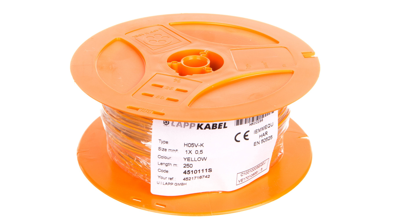Przewód instalacyjny H05V-K 0,5 żółty 4510111S /250m/