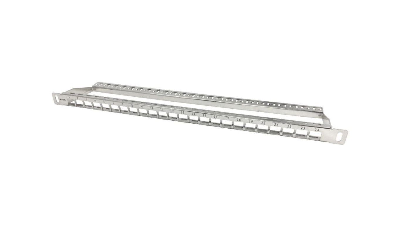 Patch panel 19 modularny 24 portów 0.5U niewyposażony, z podporą PK045