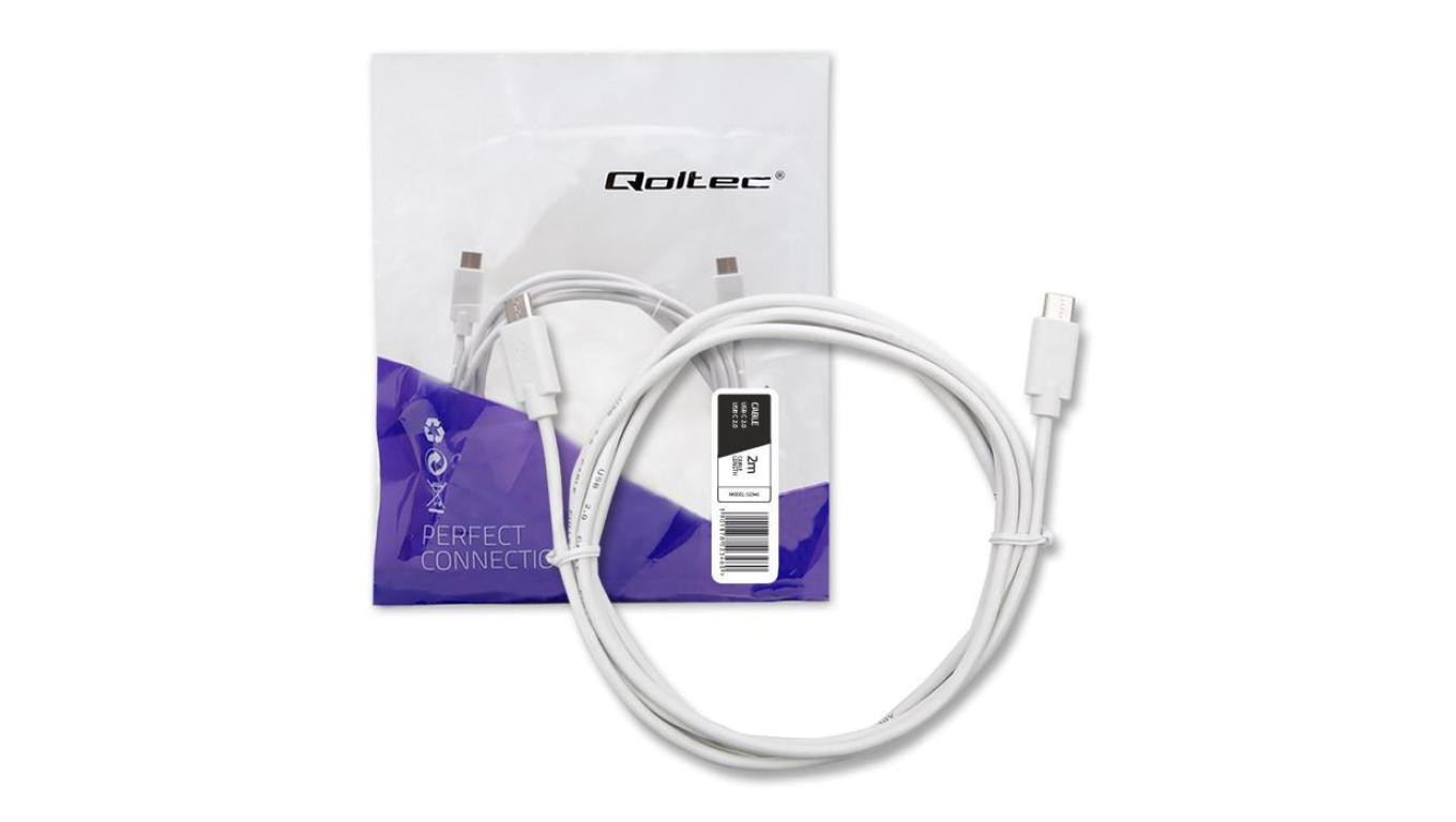 Qoltec Kabel USB 2.0 typ C męski USB 2.0 typ C męski 2m Biały