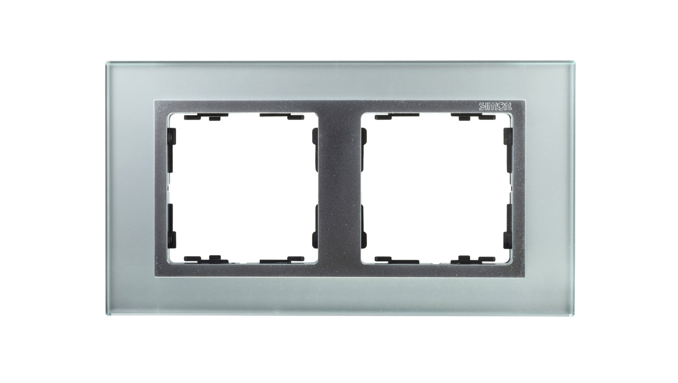 Simon 82 Ramka podwójna pozioma kamień srebro/ ramka pośrednia aluminium mat 82927-62
