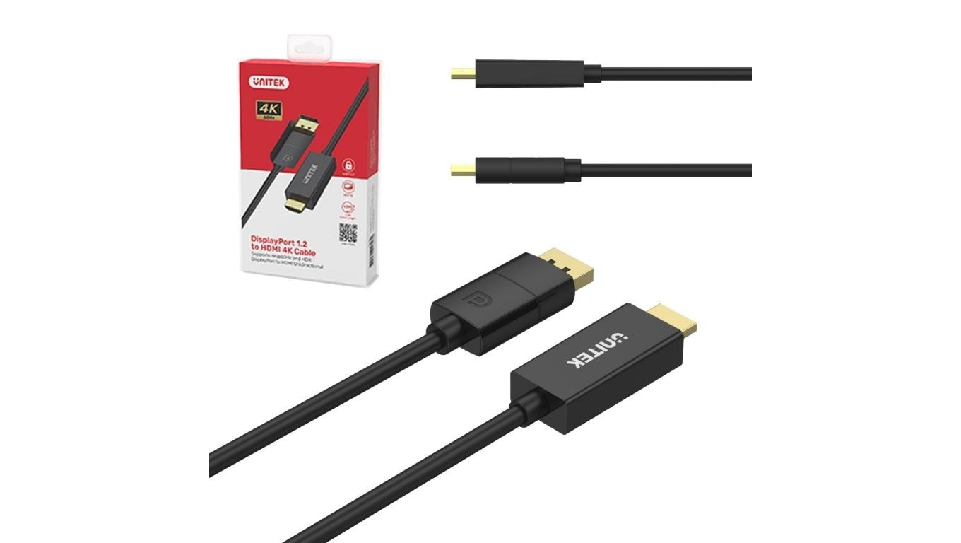 UNITEK Kabel DisplayPort - HDMI 4K@60 (wtyk / wtyk) 1,8m