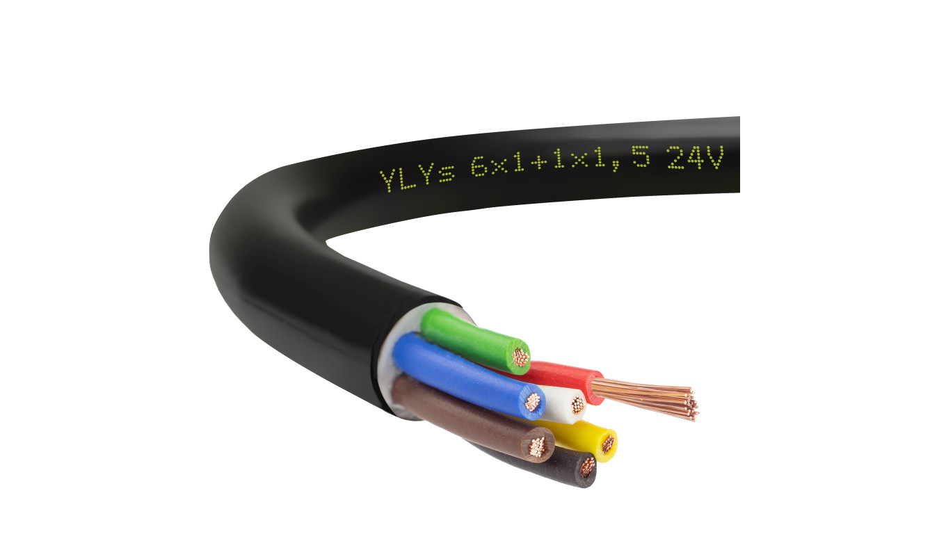 Przewód przyczepowy samochodowy YLYs 6x1 + 1x1,5 24V Elektrokabel /100m/