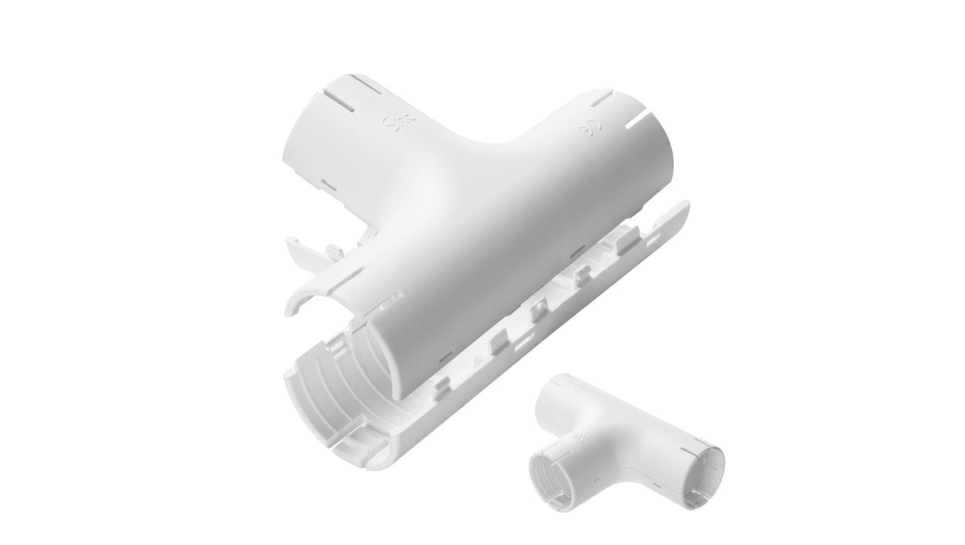 Łącznik składany trójnik LST 16 biały do rur sztywnych (RL i RLM) oraz karbowanych (RKGL i RKGS) AKS