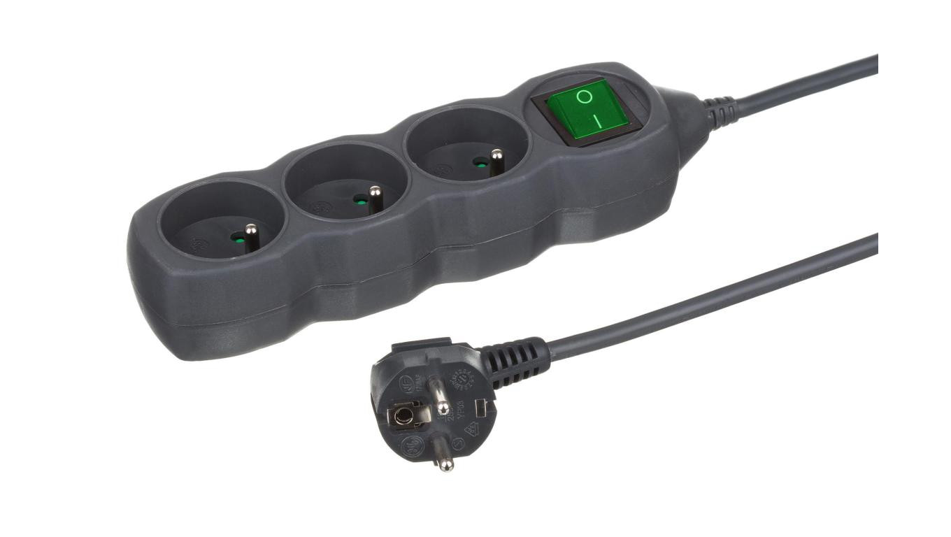 Przedłużacz 3-gniazdowy, 1,5m grafit, z wyłącznikiem, 3x1,0mm OWY 24345