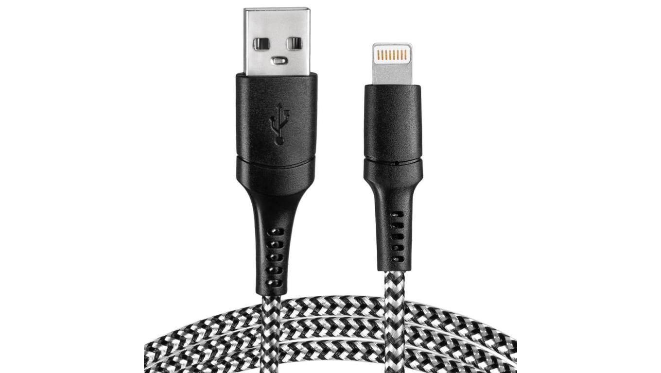 Kabel USB - lightning oplot czarno-biały 1m VA0149 Vayox