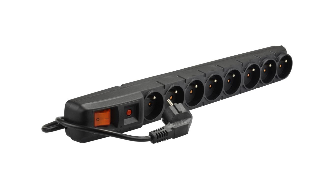 Przedłużacz przeciwprzepięciowy 8-gniazd z/u ACAR S8 5m czarny