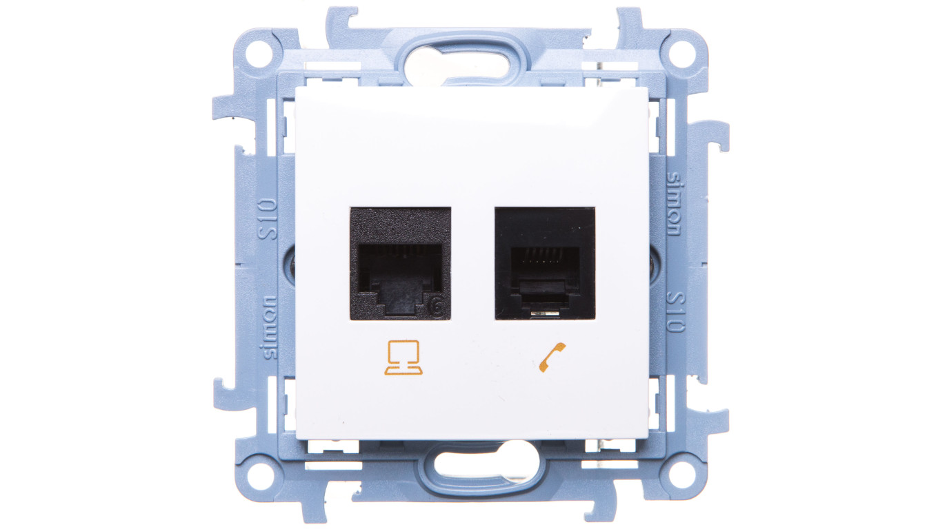 Simon 10 Gniazdo RJ45 kat 6 + gniazdo telefoniczne RJ12 białe C6T.01/11