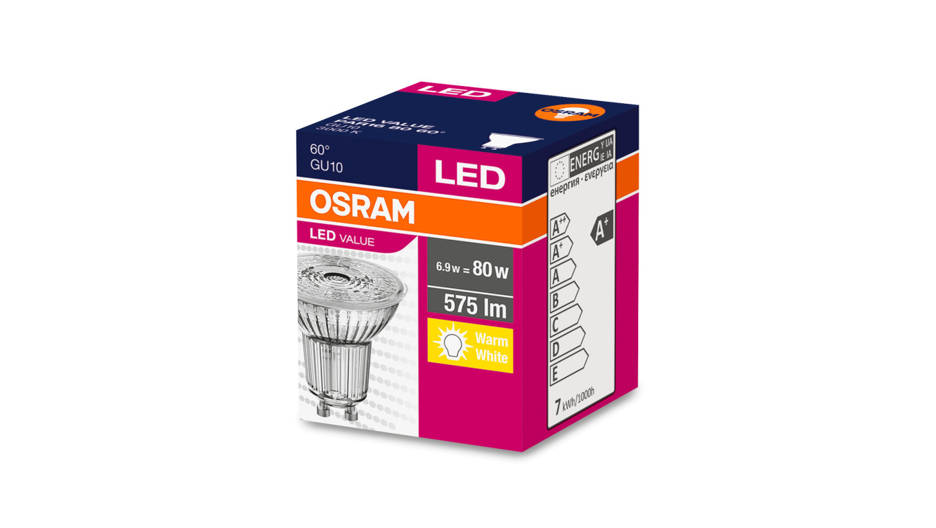 Żarówka LED VALUE PAR16 80 GU10 6,9W 575lm 3000K 830 60st. 3 LATA GWARANCJI 4058075096769
