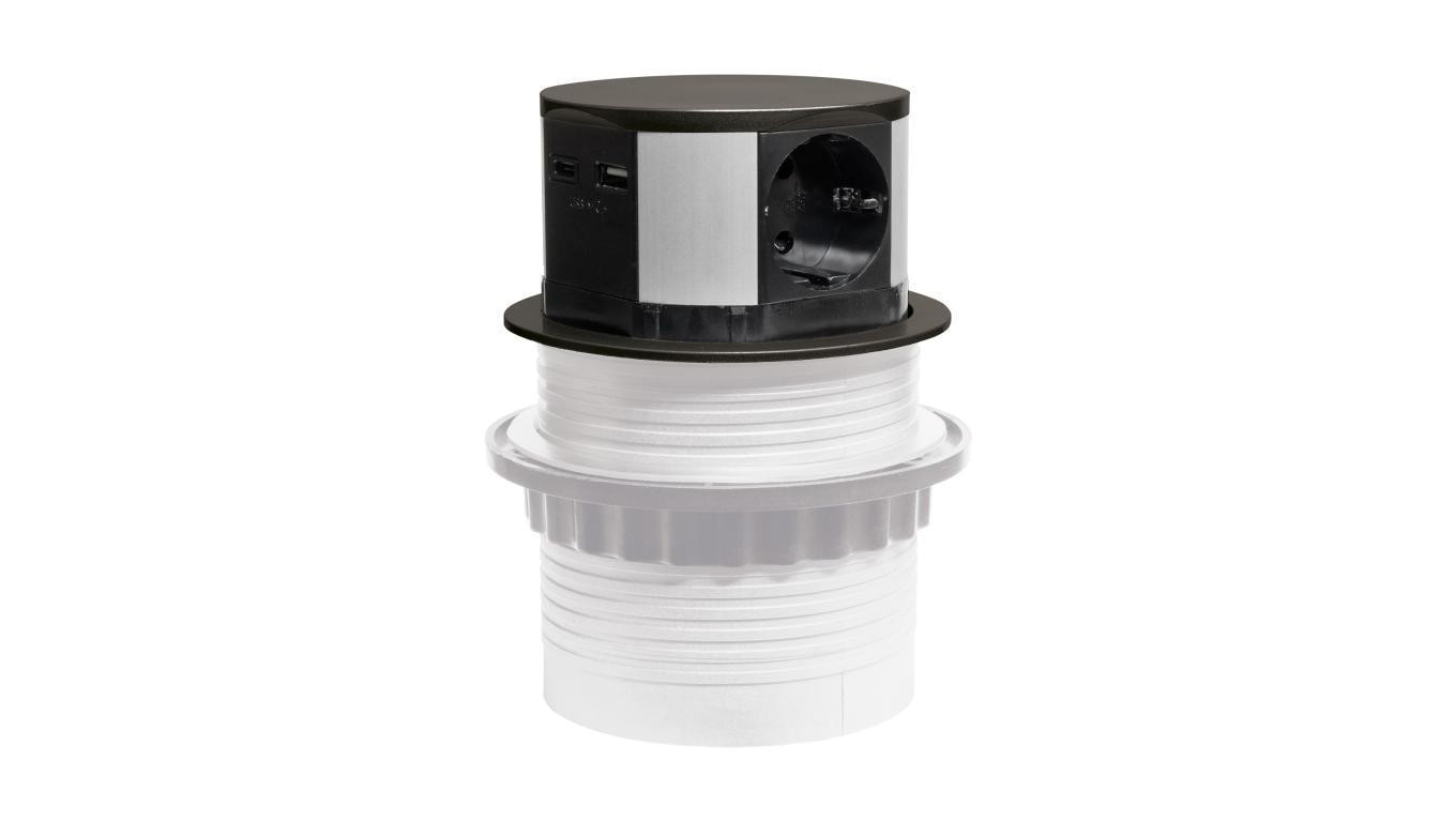 Gniazdo meblowe do zabudowy 3 złącza wtyczkowe schuko 1xUSB A 1xUSB C GMZ-5AO W-72014