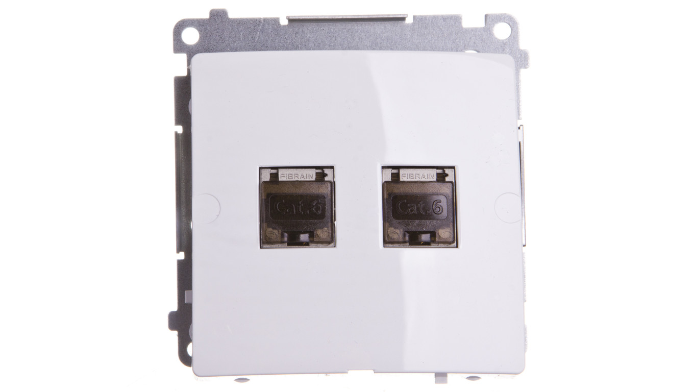 Simon Basic Gniazdo komputerowe podwójne 2xRJ45 kat.6 ekranowane z przesłoną białe BM62E.01/11