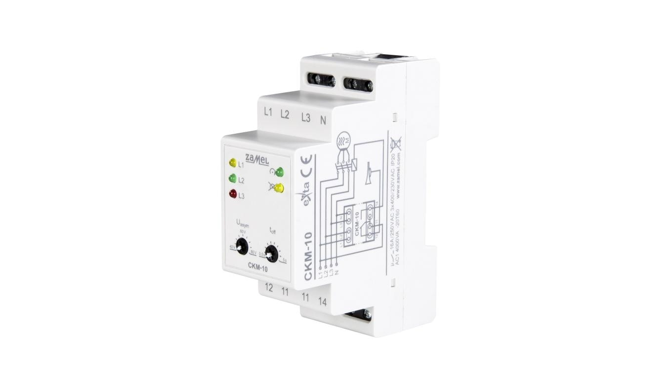Cyfrowy czujnik kolejności faz i zaniku faz, 16A 2-Mod. nastawa czasu i progu zadziałania CKM-10 EXT10000266
