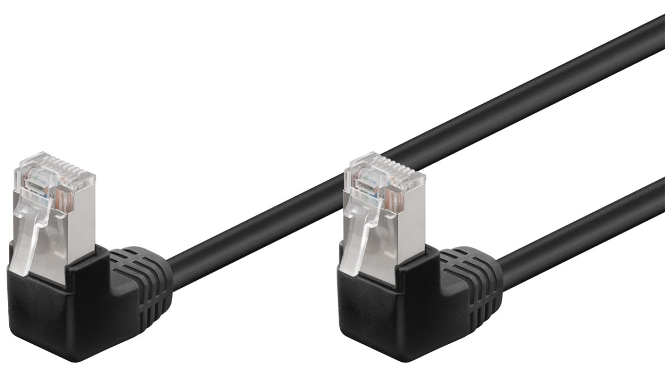 CAT 5e Kabel łączący 2x 90 pod kątem,F/UTP, Czarny - Długość kabla 1 m