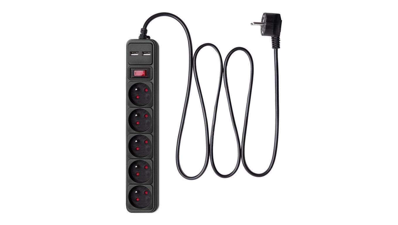 Listwa przeciwprzepięciowa Akyga AK-SP-05U 5 gniazd CEE 7/5 (Typ E) 2x USB-A 1.8 m