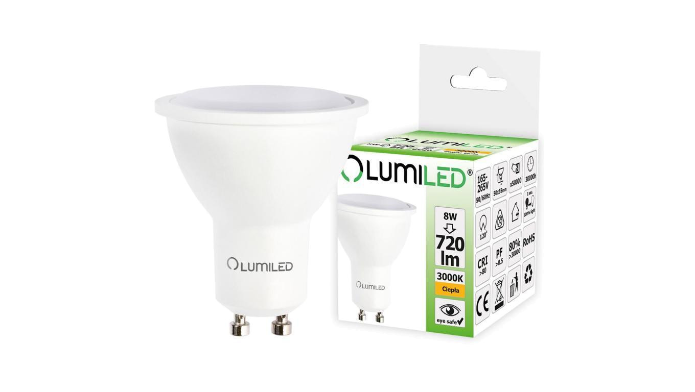 Żarówka LED GU10 8W = 70W 720lm 3000K Ciepła 120 LUMILED