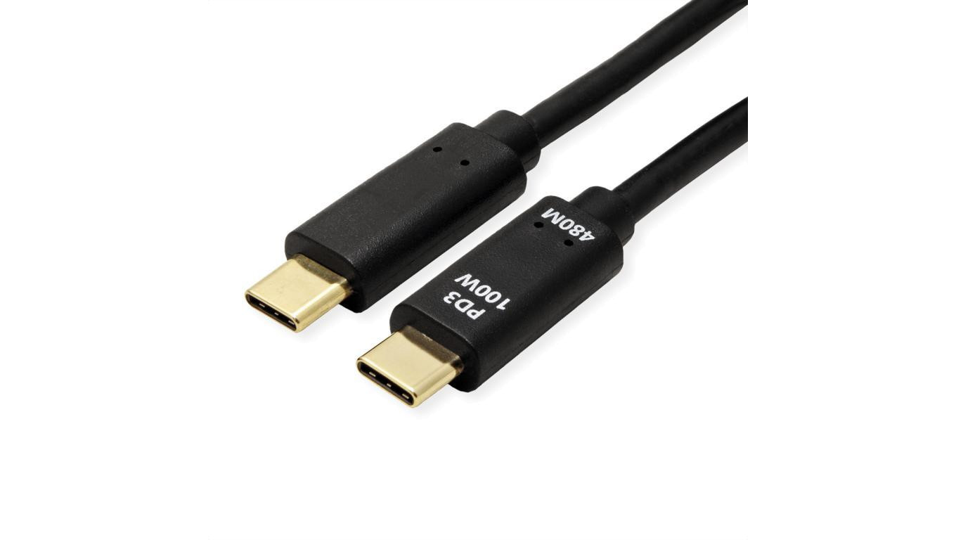 VALUE USB 2.0 Kabel, C–C, M/M, 100W, zwart, 3 m