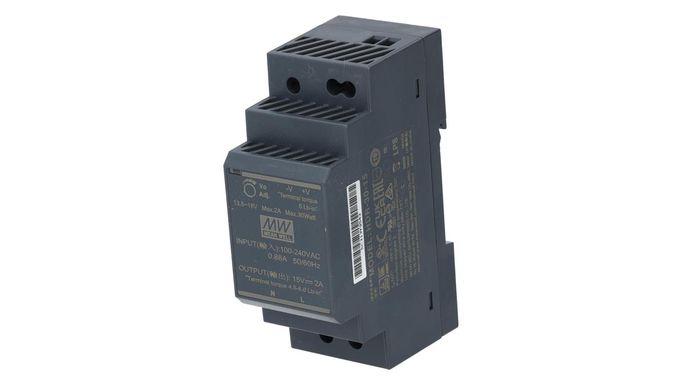 Zasilacz na szynę DIN 15V 2A 30W uniwersalny SLIM (2-modułowy) HDR Mean Well