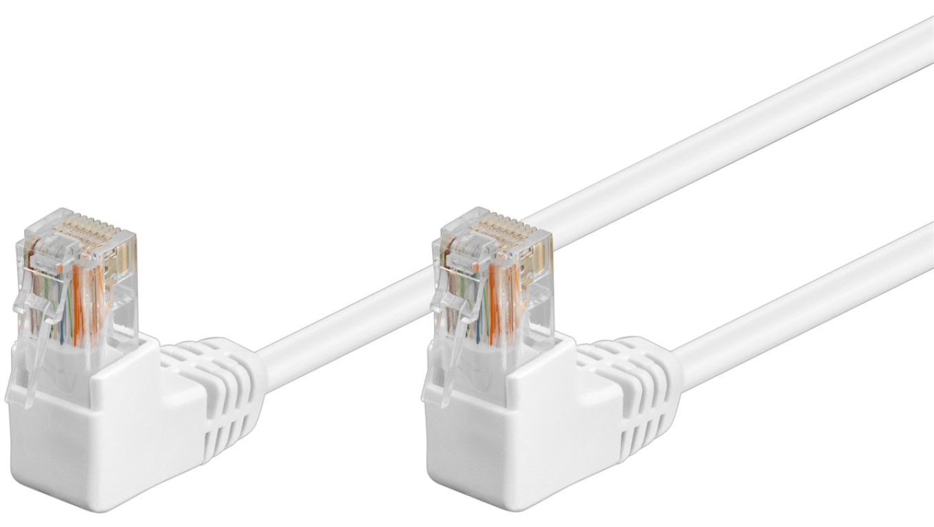 CAT 5eKabel łączący 1x 90 pod kątem,U/UTP, Biały - Długość kabla 1 m