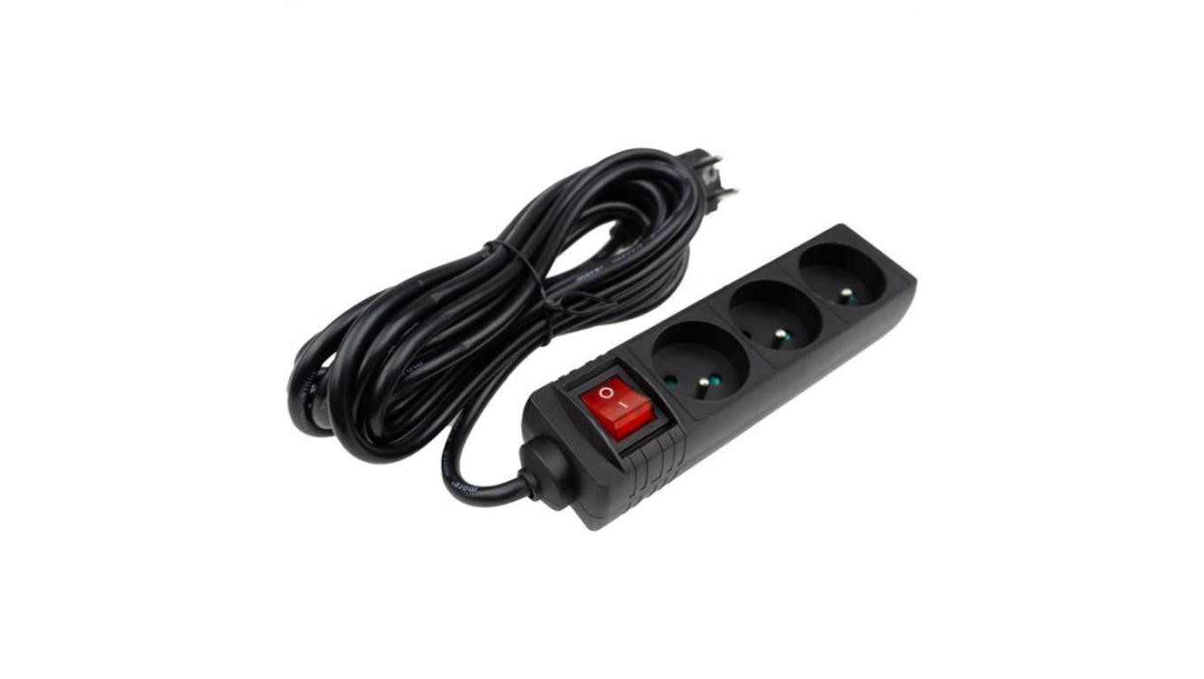 Przedłużacz 3 gniaz. 5m z/u z wyłącznikiem CZARNY