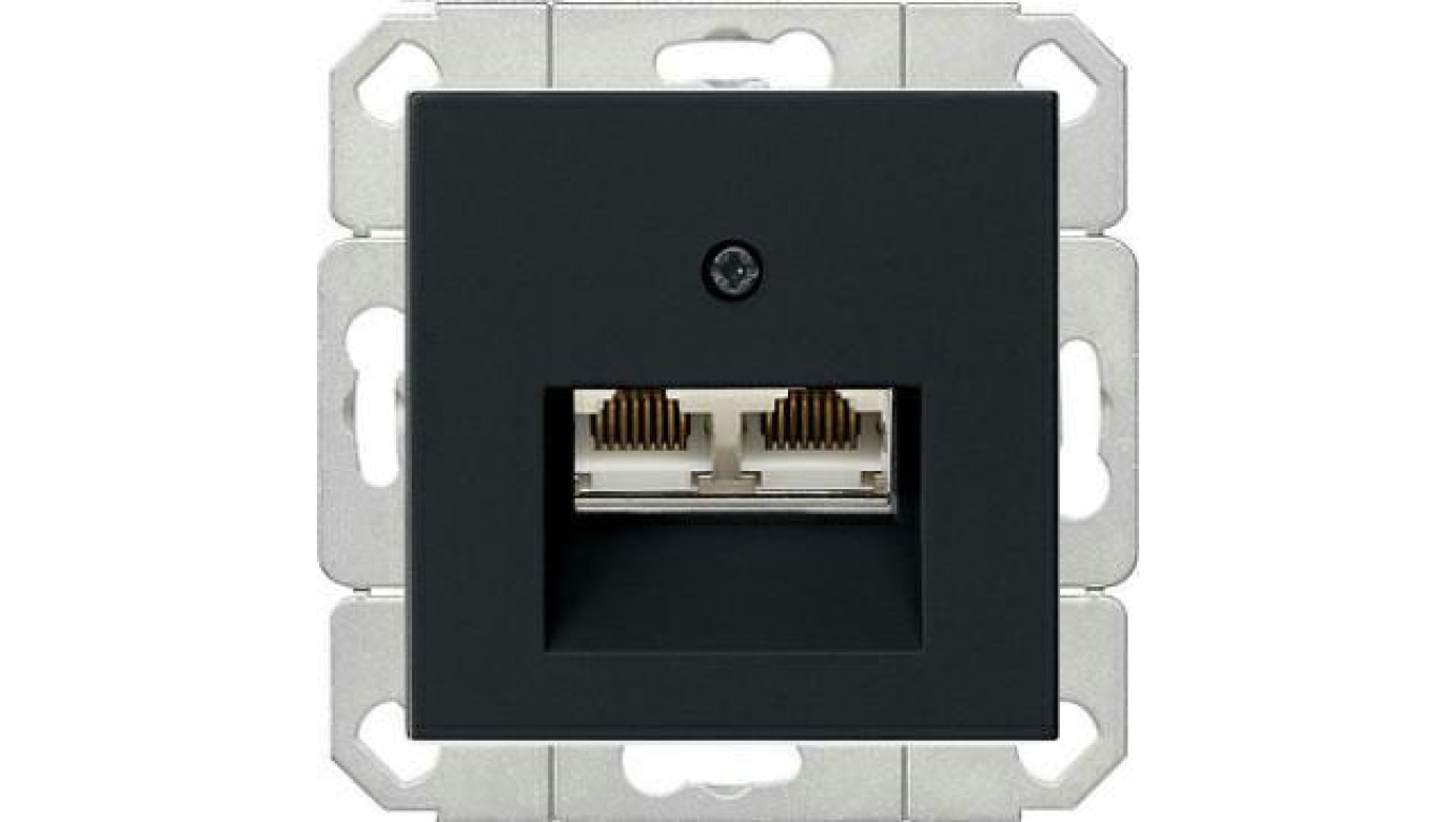 Gniazdo komputerowe podw. RJ45 cat. 6 Gira System 55 czarny mat