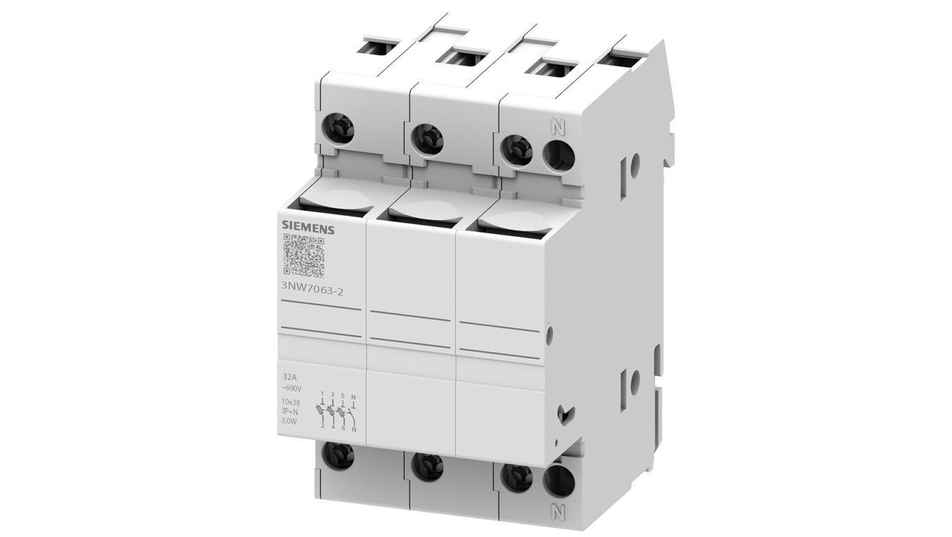 Podstawa bezpiecznikowa do wkładek cylindrycznych 10×38 mm 32A 3P+N 3NW7063-2