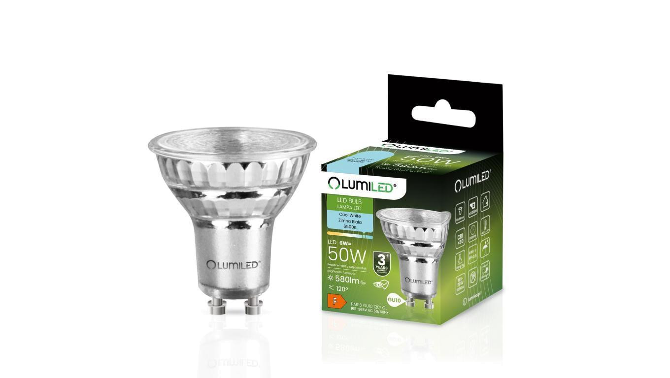 Żarówka LED GU10 6W = 50W 580lm 6500K Zimna 120 Szklana Lumiled