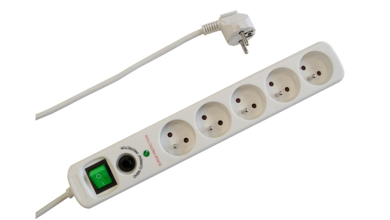 Przedłużacz 5-gniazdowy, 1,5m szary +filtr przepięciowy, 3x1,0mm OWY / 24925
